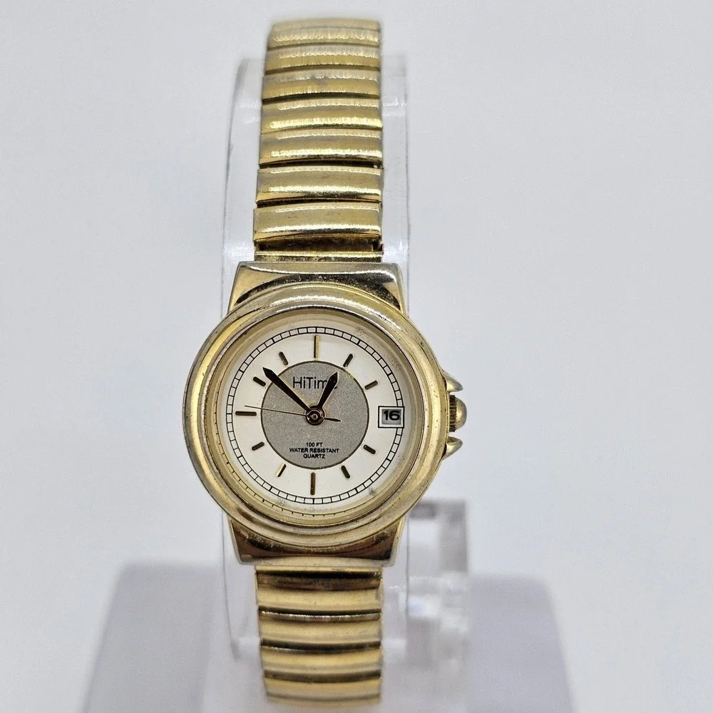 24MM Women's‎ Watch Gray Dial Gold Case Expandable Band Date 5.75